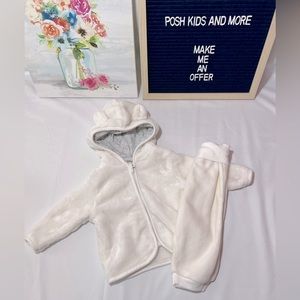 3-6 mo Rene Rofe White Fuzzy Matching Set